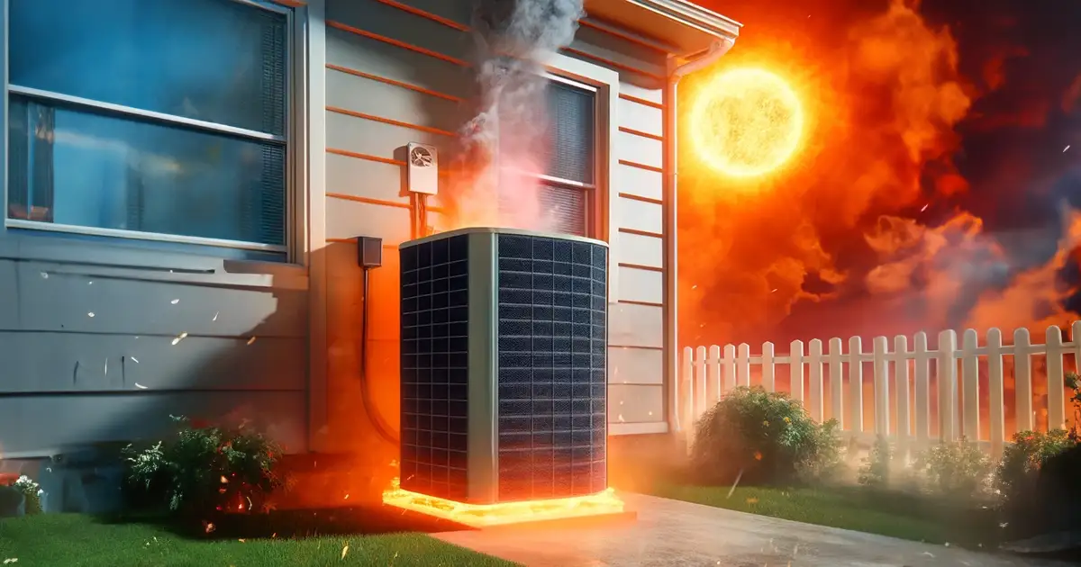 The Texas Heatwave melts down an air conditioner under the intense sun.