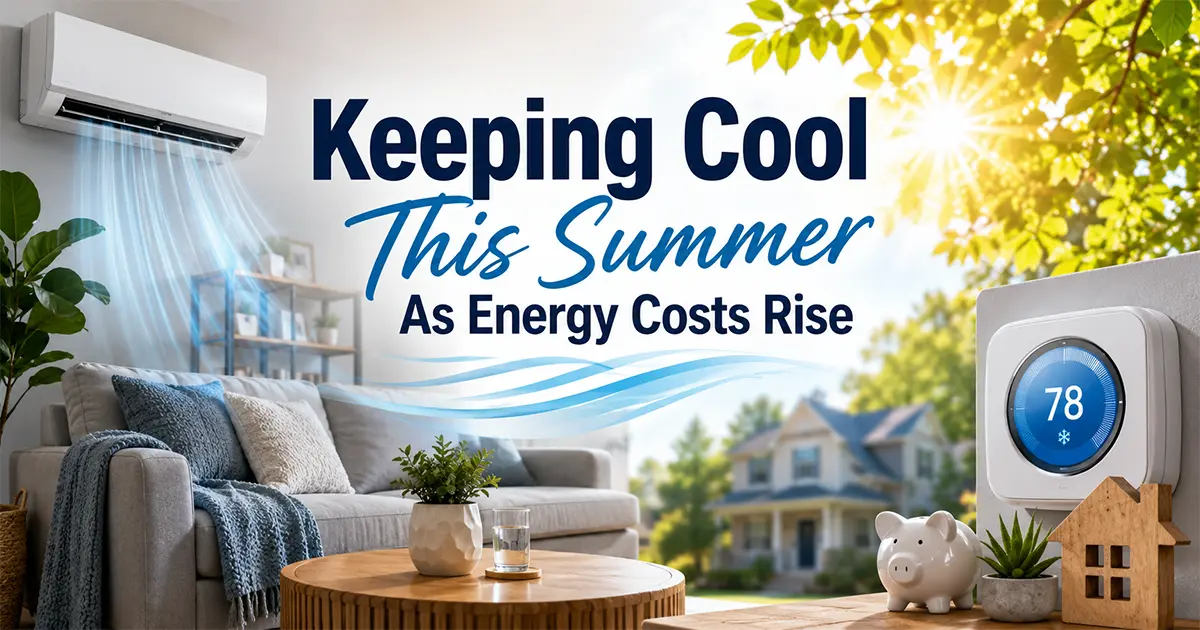 Modern living room with split AC unit cooling the space, thermostat showing 78°F, piggy bank and house model on table
